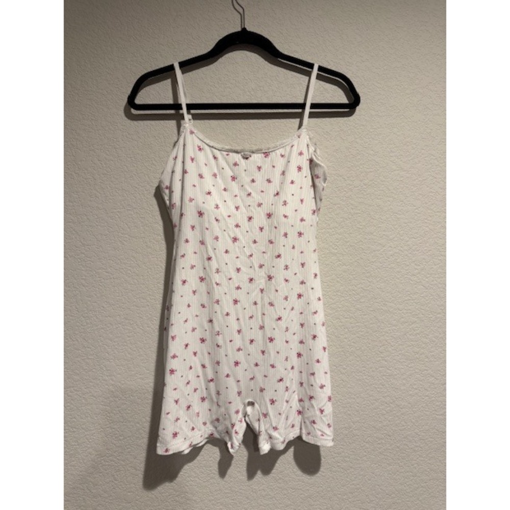 SKIMS Soft Lounge Lace Onesie Ditzy Rose Ribbed Romper White Floral L - Picture 2 of 8